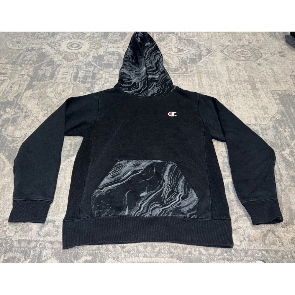 Champion Boys Medium Black Gray Pullover Hoodie Sweatshirt Youth